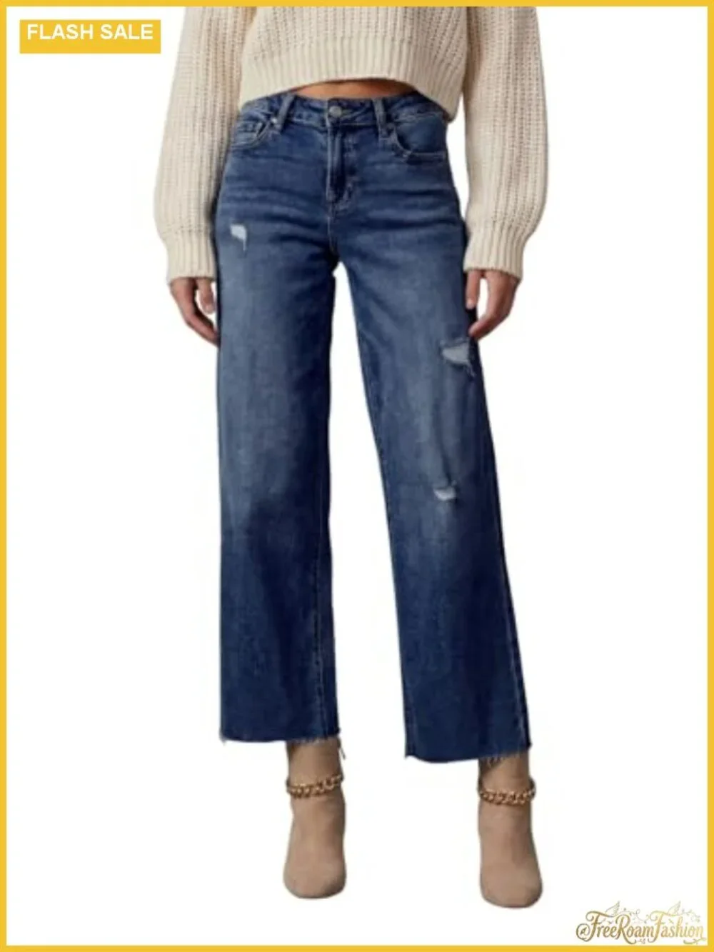Wide Leg Baggy Stretch Jeans High Rise Loose Fit Casual Denim